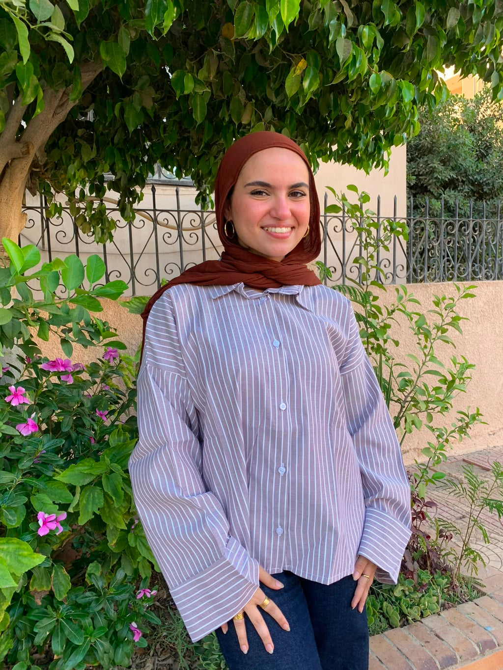 gray Basic Striped Shirt