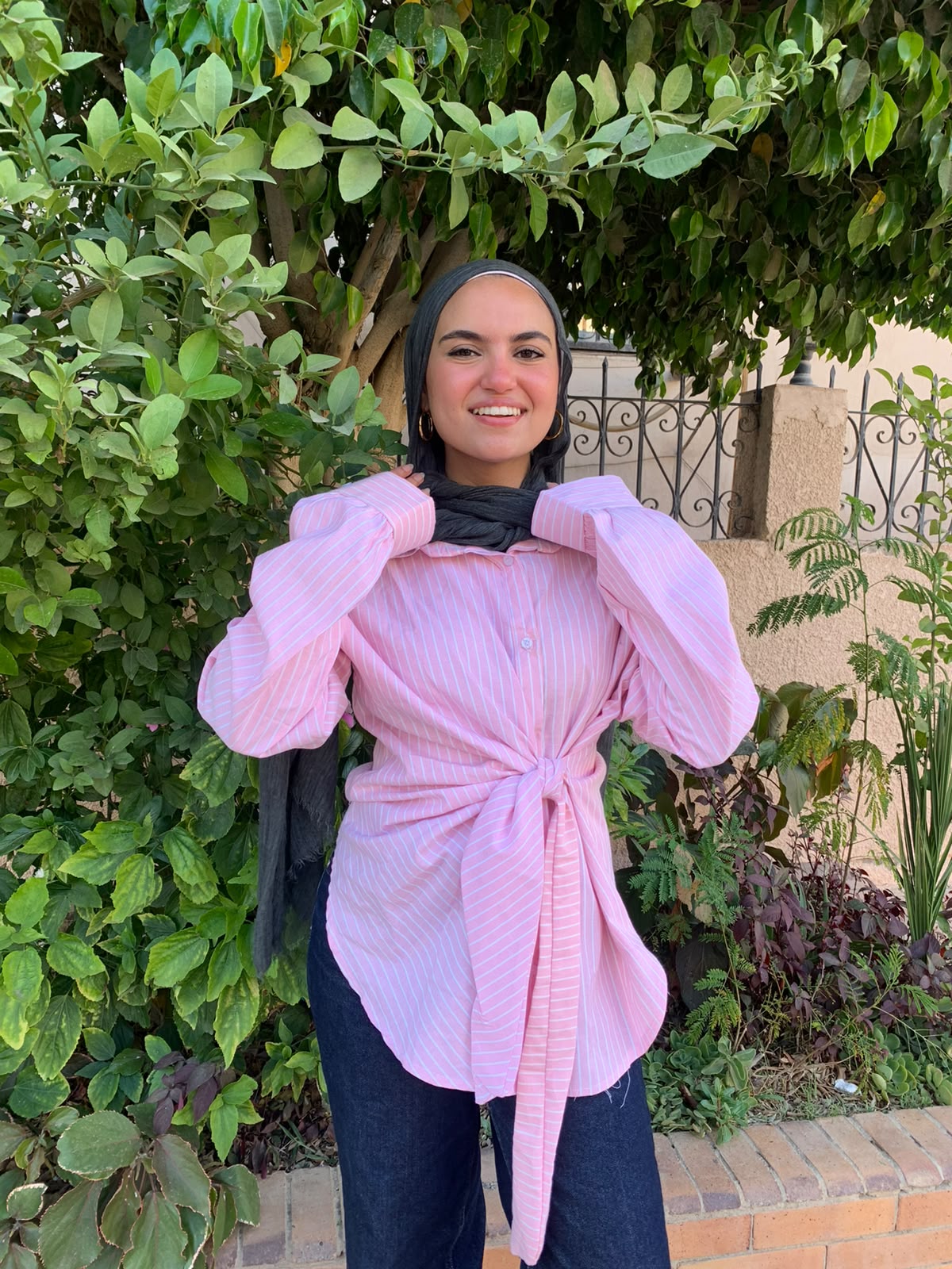 Basic baby Pink Striped Shirt with Tie