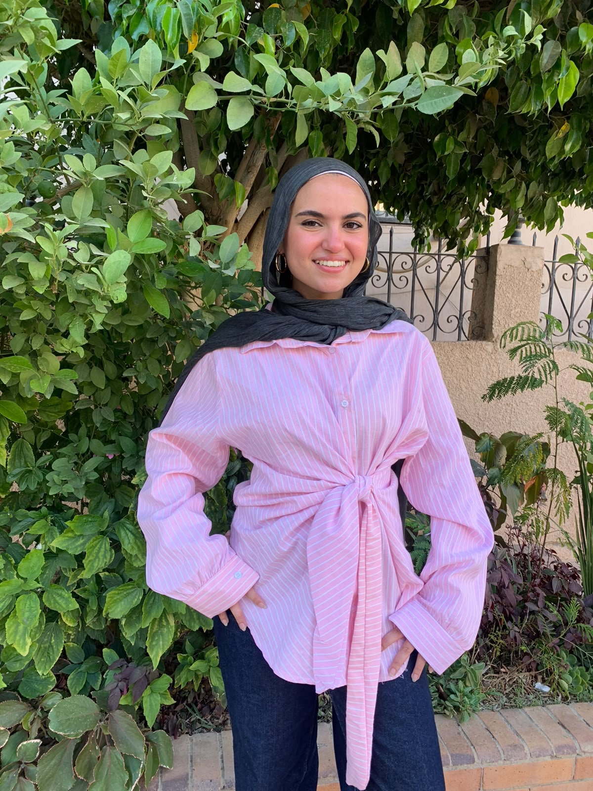 Basic baby Pink Striped Shirt with Tie