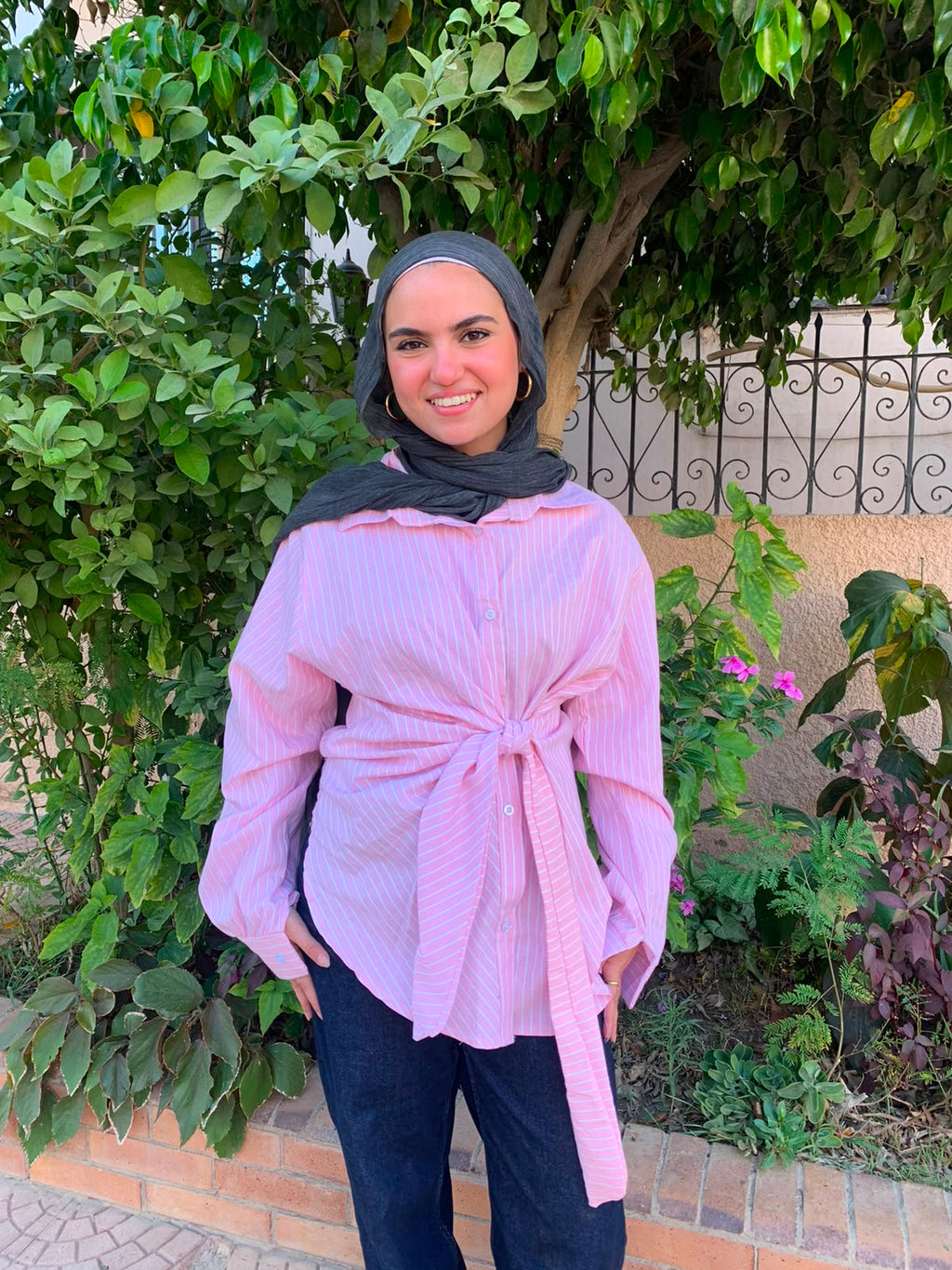 Basic baby Pink Striped Shirt with Tie