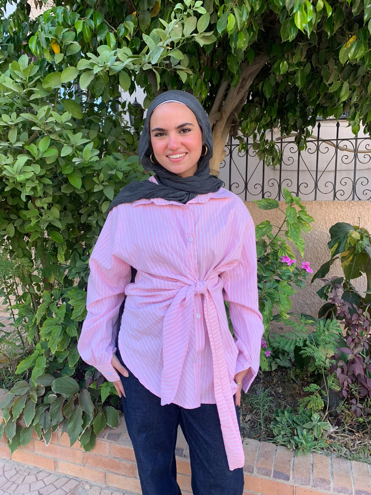Basic baby Pink Striped Shirt with Tie