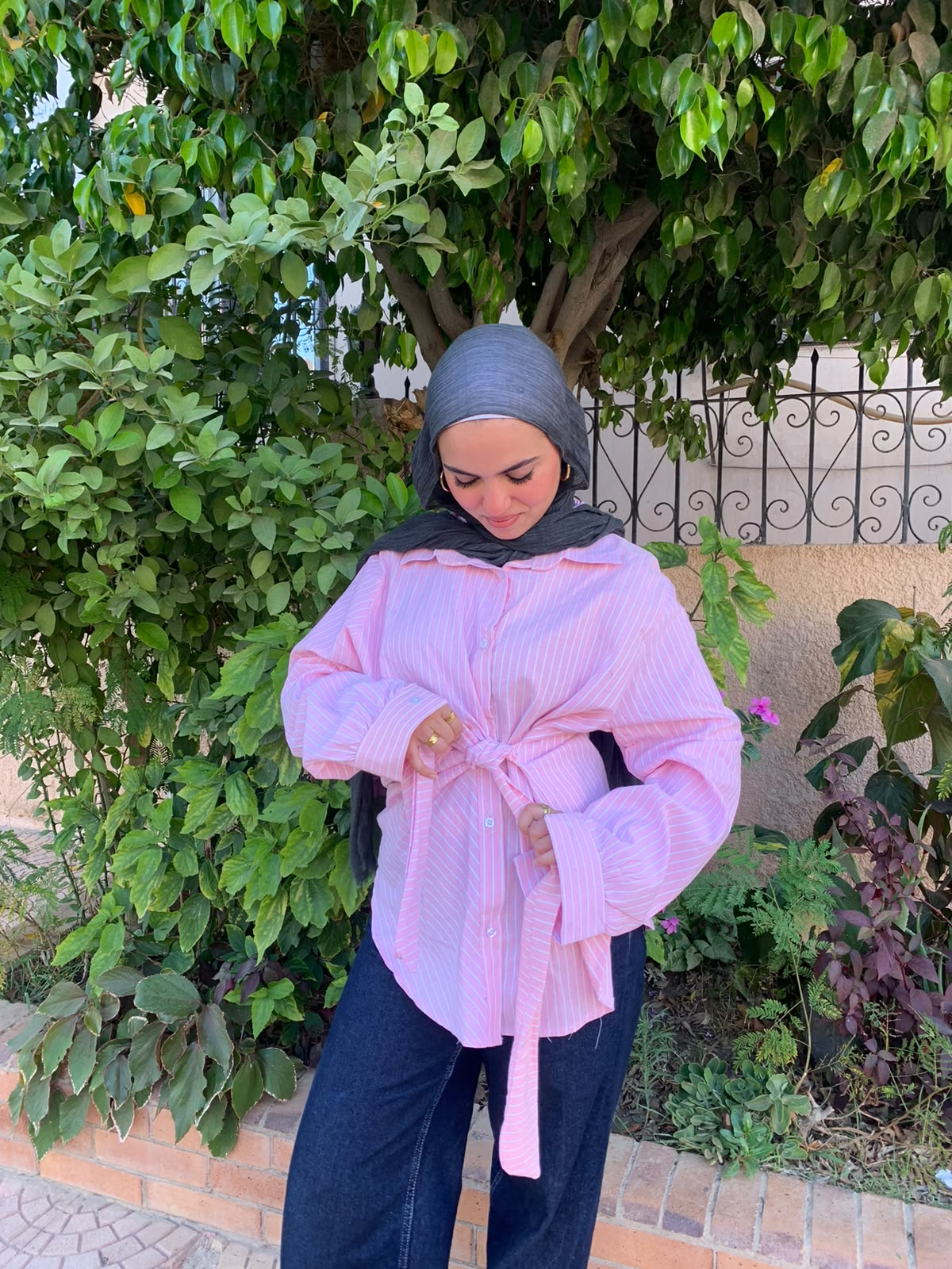 Basic baby Pink Striped Shirt with Tie