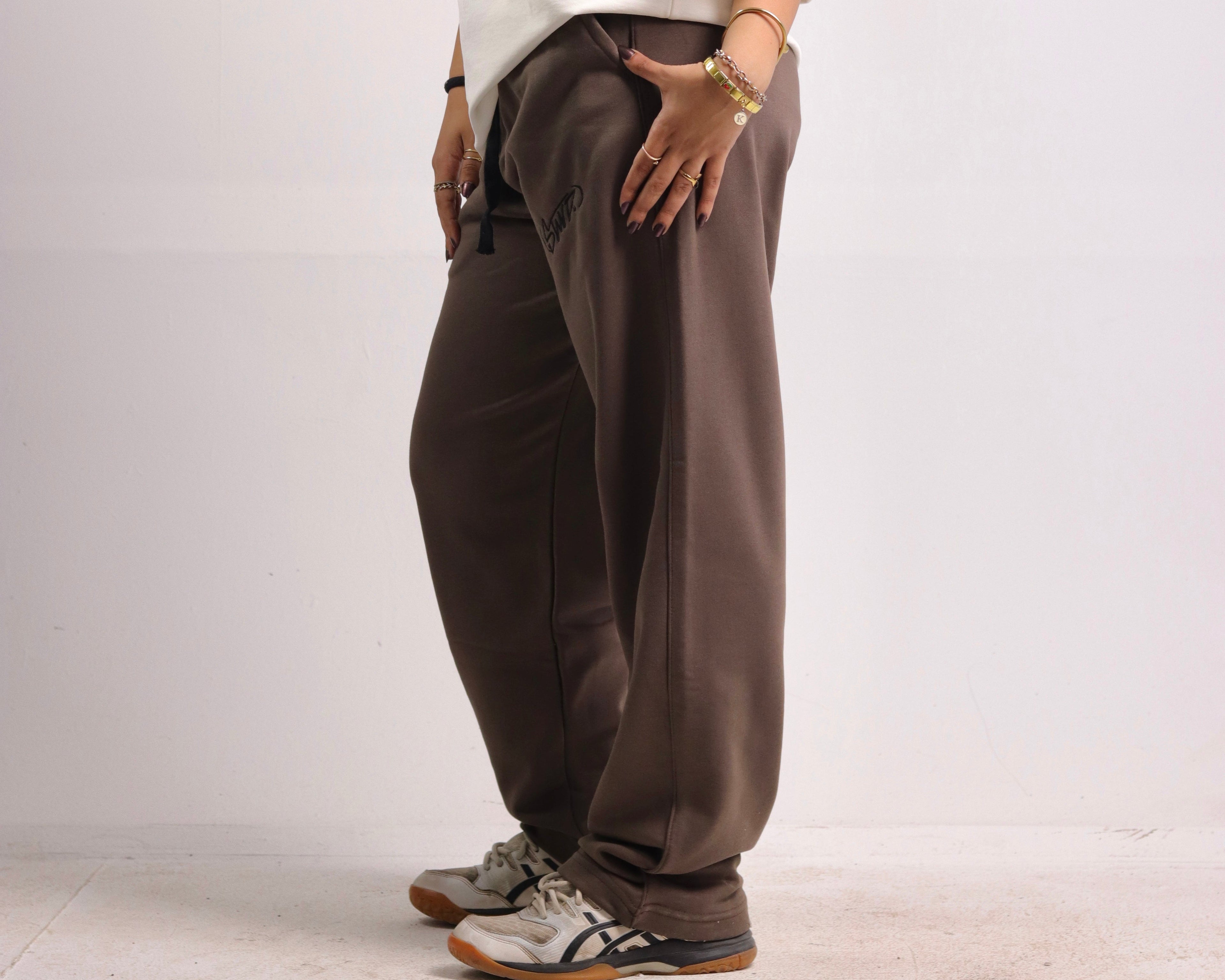 brown sweatpants