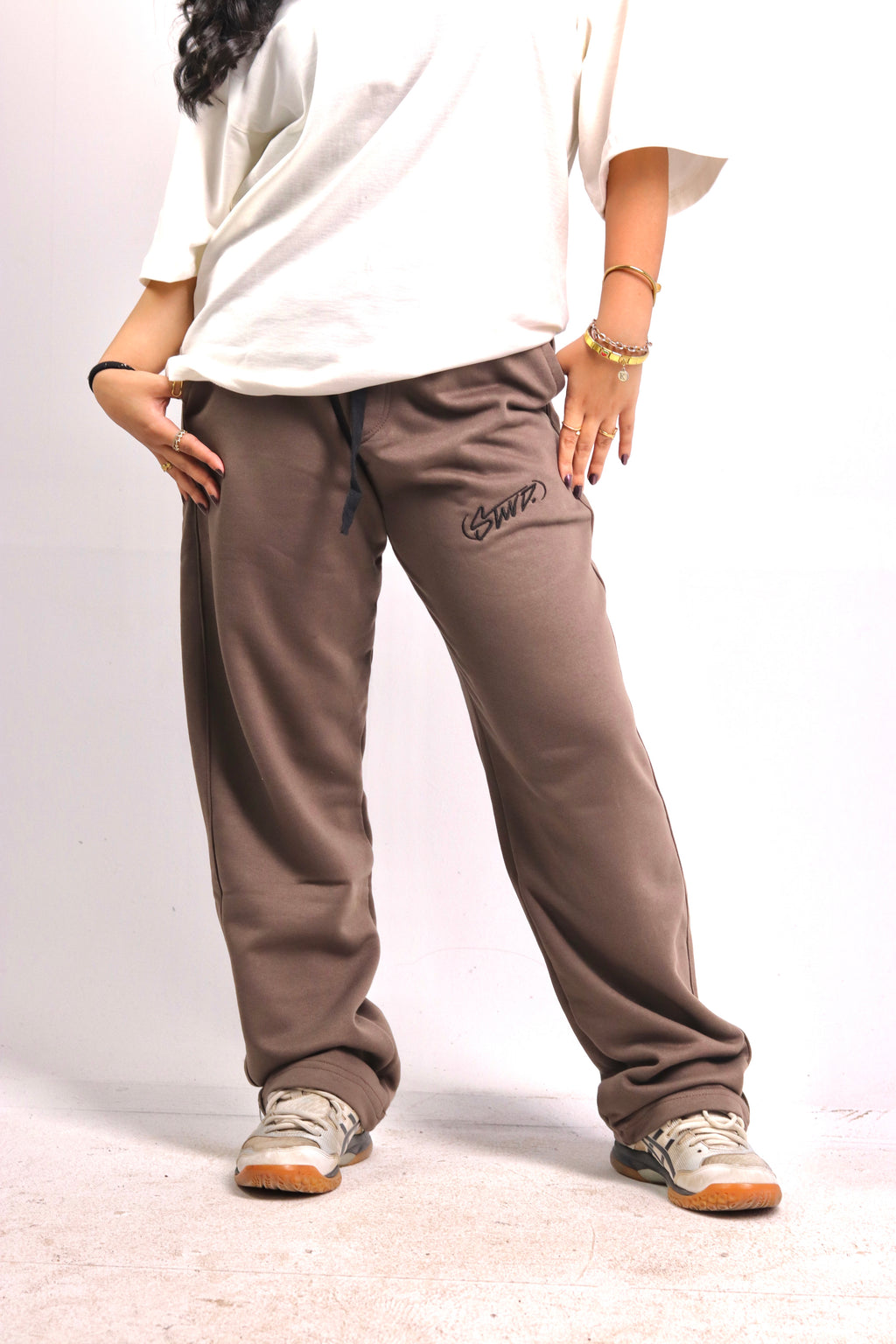 brown sweatpants